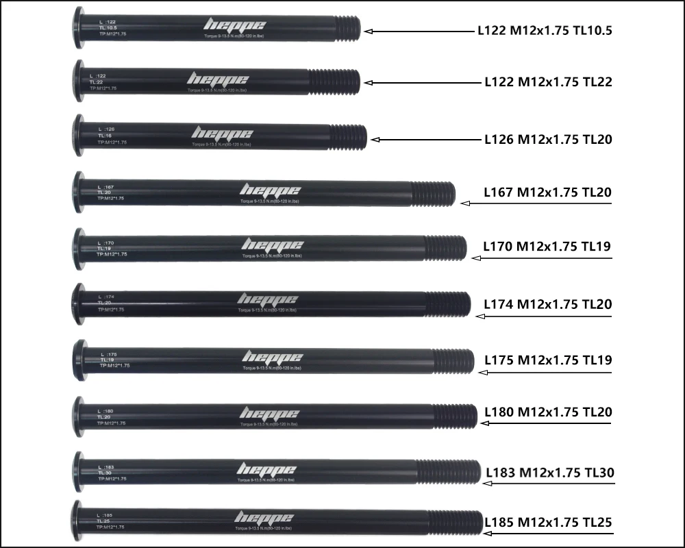 HEPPE Bike Thru Axle Front Fork Shaft Skewers 12x100/110 Rear Hub Thru Axle 12x142/148 M12xP1.0/1.25/1.5/1.75 Bike Quick Release