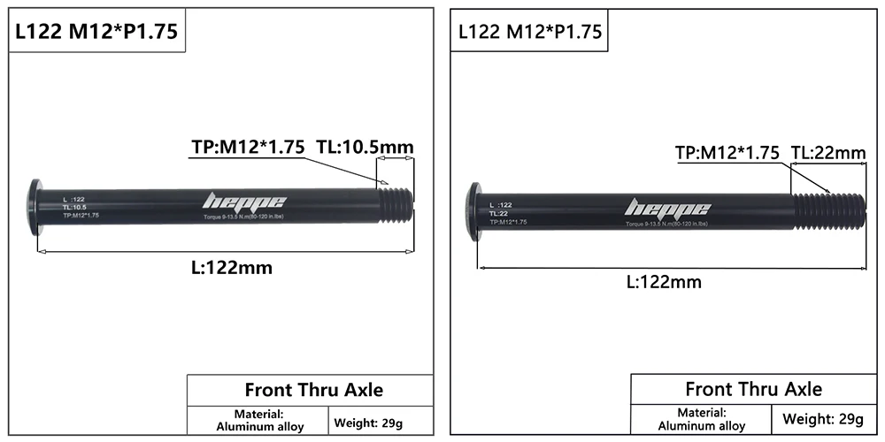 HEPPE Bike Thru Axle Front Fork Shaft Skewers 12x100/110 Rear Hub Thru Axle 12x142/148 M12xP1.0/1.25/1.5/1.75 Bike Quick Release