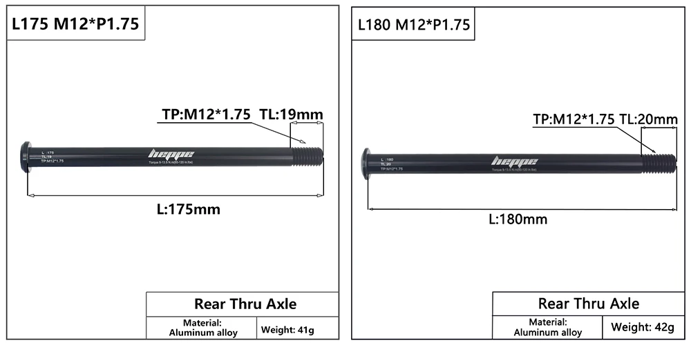 HEPPE Bike Thru Axle Front Fork Shaft Skewers 12x100/110 Rear Hub Thru Axle 12x142/148 M12xP1.0/1.25/1.5/1.75 Bike Quick Release