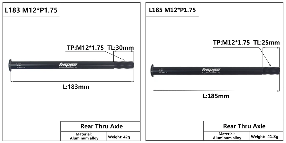 HEPPE Bike Thru Axle Front Fork Shaft Skewers 12x100/110 Rear Hub Thru Axle 12x142/148 M12xP1.0/1.25/1.5/1.75 Bike Quick Release
