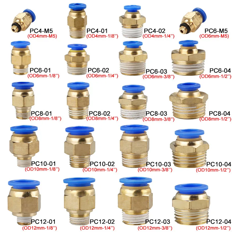 20/50PCS Pneumatic Air Connector Fitting PC 4mm 6mm 8mm 10mm 12mm Thread 1/8" 1/4" 3/8" 1/2" Hose Fittings Pipe Quick Connectors