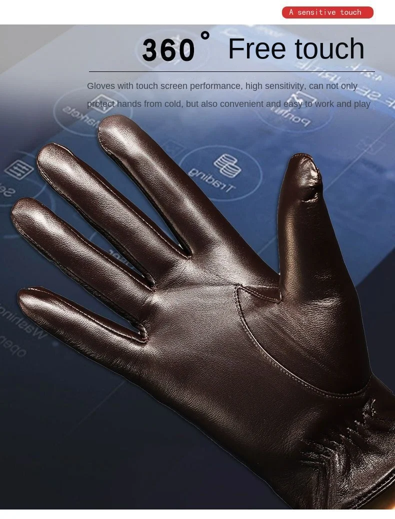 Winter Autumn Genuine Leather Gloves Men Sheepskin Warm High Quality Windproof Business Male Guantes Touch Screen Driving Mitten