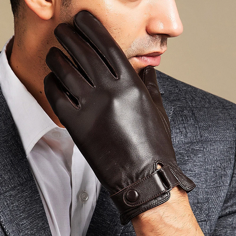Winter Autumn Genuine Leather Gloves Men Sheepskin Warm High Quality Windproof Business Male Guantes Touch Screen Driving Mitten