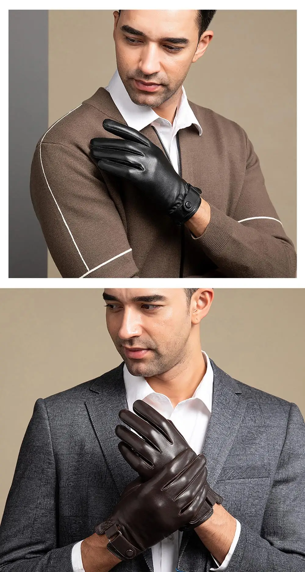 Winter Autumn Genuine Leather Gloves Men Sheepskin Warm High Quality Windproof Business Male Guantes Touch Screen Driving Mitten