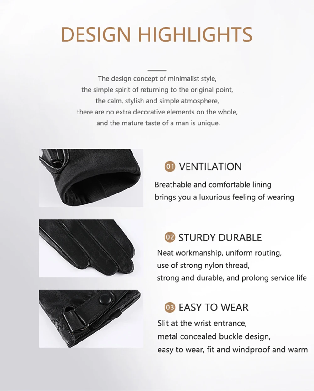 Winter Autumn Genuine Leather Gloves Men Sheepskin Warm High Quality Windproof Business Male Guantes Touch Screen Driving Mitten