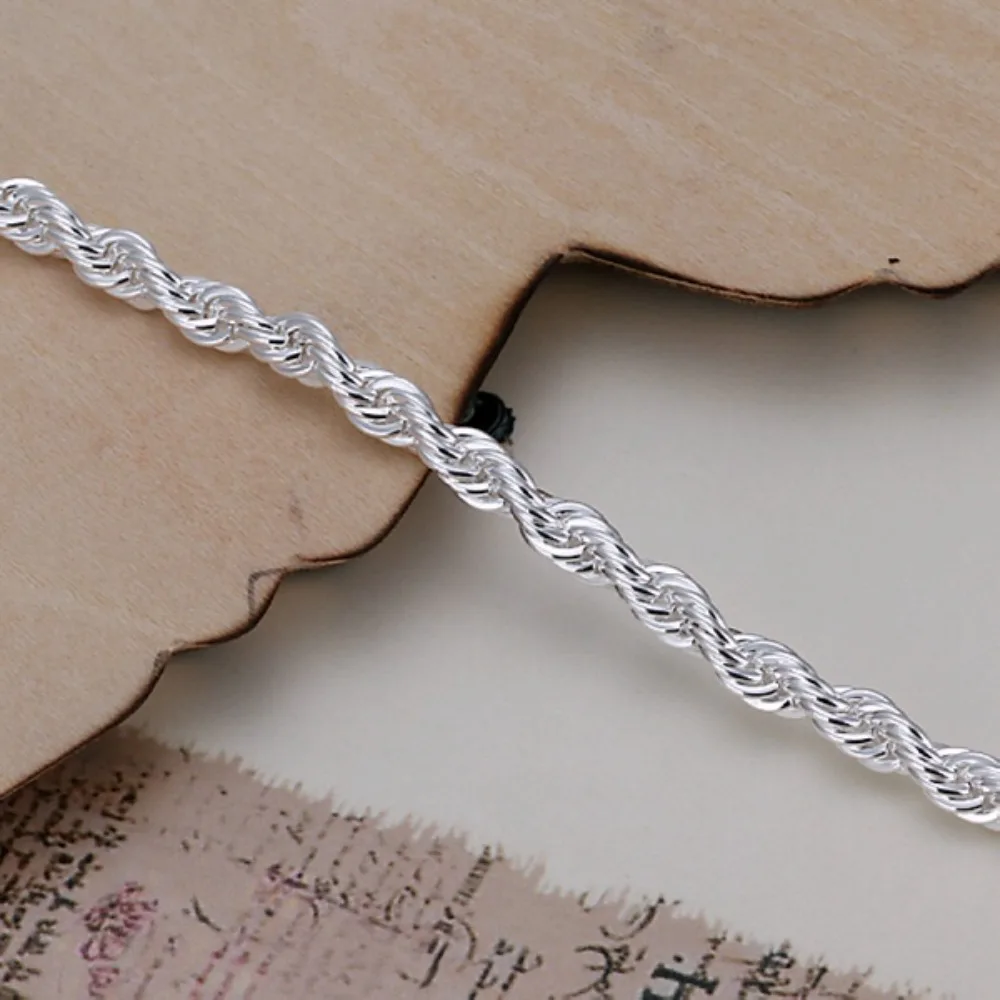 New Silver Plated Twisted Rope Bracelet Jewelry For Women And Men Fashion Chain Charm Flash Jewelry H207