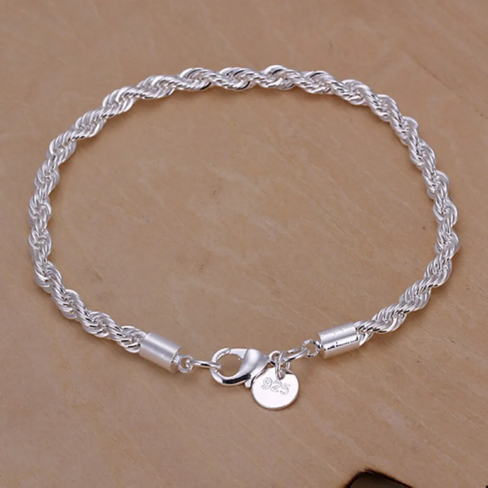 New Silver Plated Twisted Rope Bracelet Jewelry For Women And Men Fashion Chain Charm Flash Jewelry H207