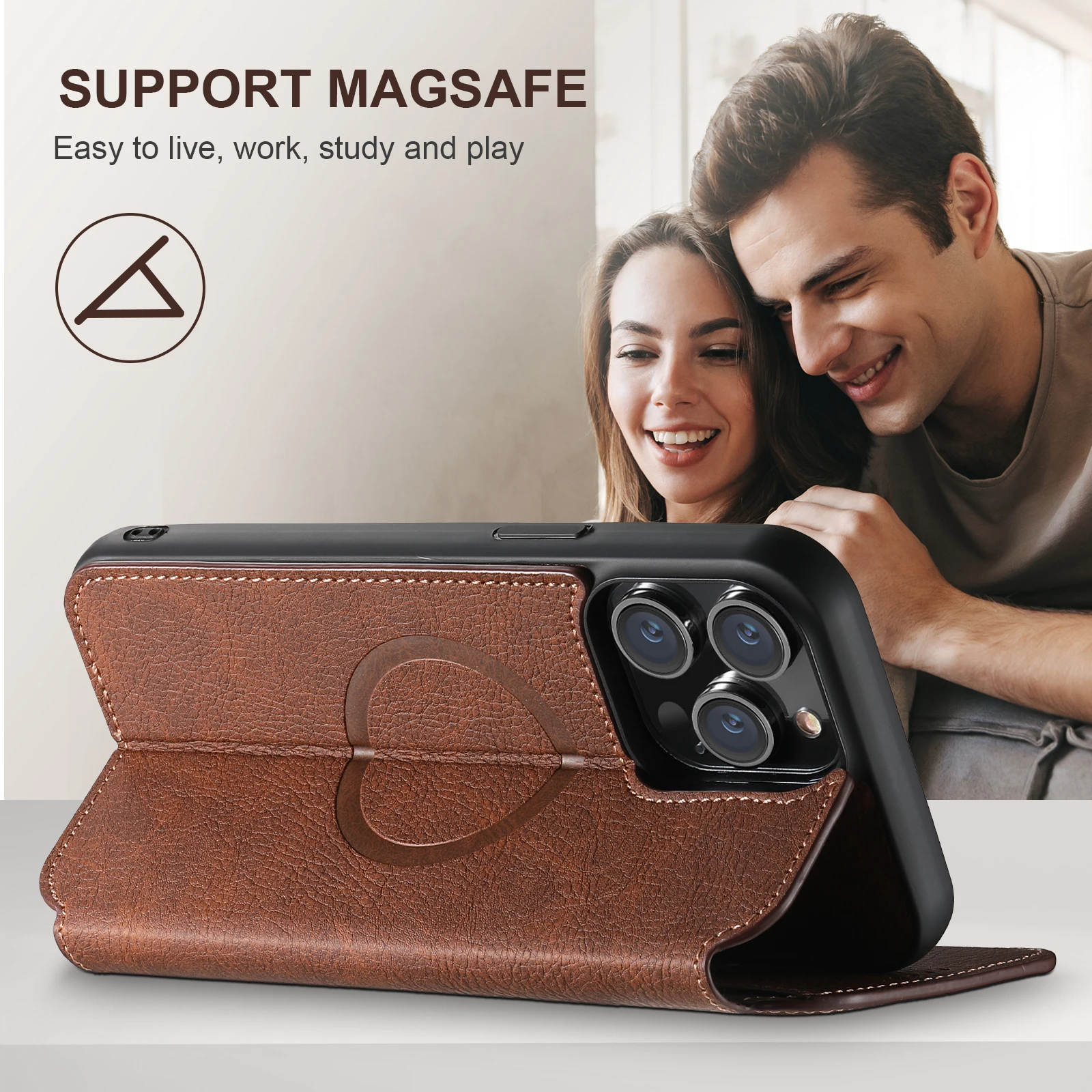 SUTENI Compatible Wireless Charging Leather Phone Case For iPhone  13 14 15 16 Plus 17 18 Pro Max Flip Cover Wallet Card Holder