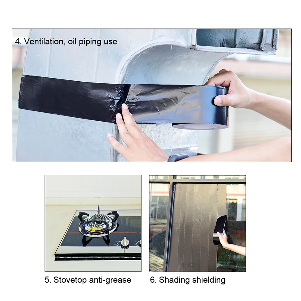 Insulation Aluminum Foil Tape Heat Resistant Aluminum Duct Tape Black Waterproof Fireproof Self Adhesive Tape 20m/50m Length