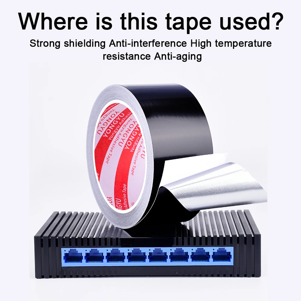 Insulation Aluminum Foil Tape Heat Resistant Aluminum Duct Tape Black Waterproof Fireproof Self Adhesive Tape 20m/50m Length