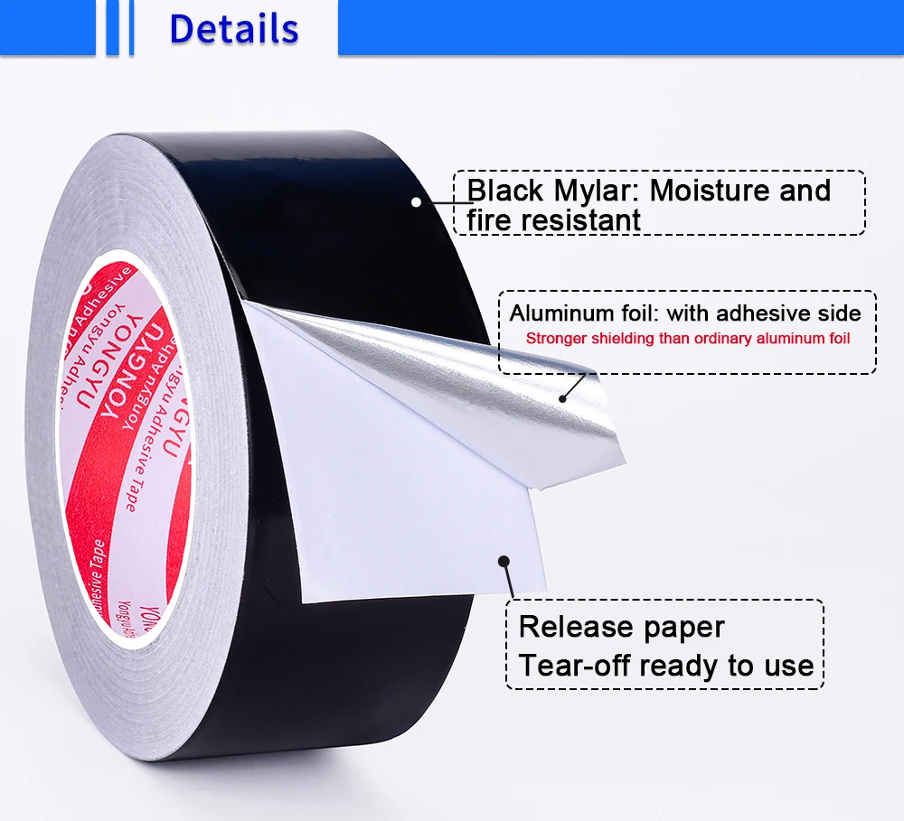 Insulation Aluminum Foil Tape Heat Resistant Aluminum Duct Tape Black Waterproof Fireproof Self Adhesive Tape 20m/50m Length