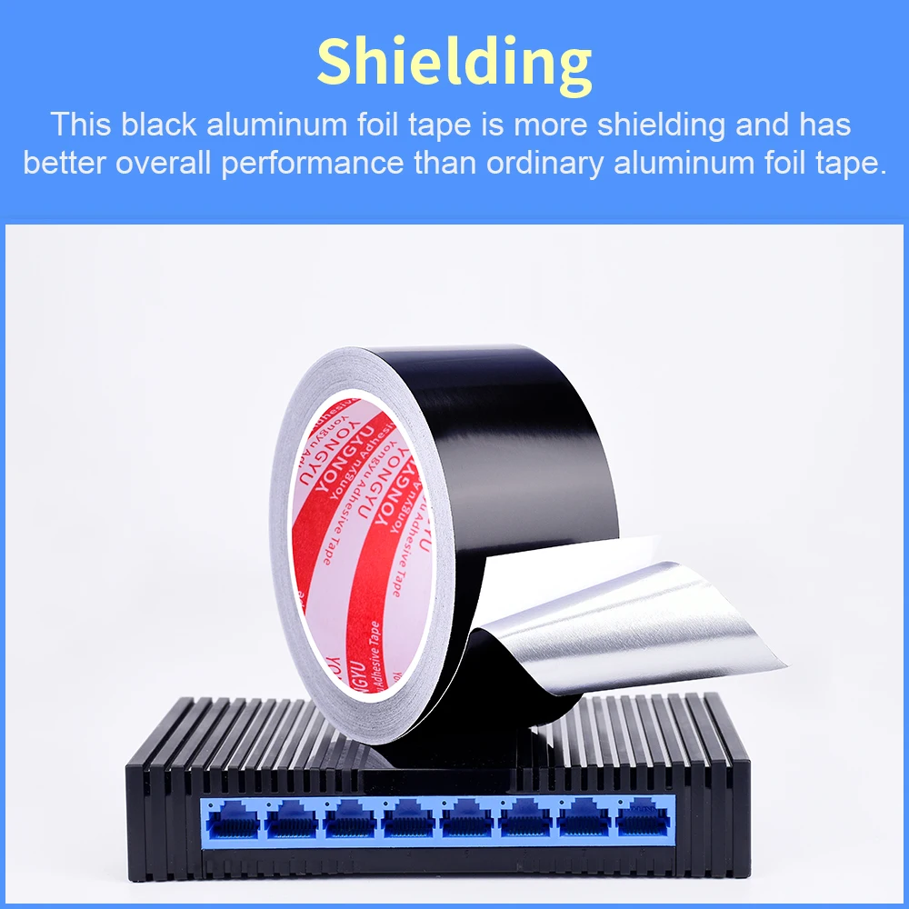 Insulation Aluminum Foil Tape Heat Resistant Aluminum Duct Tape Black Waterproof Fireproof Self Adhesive Tape 20m/50m Length