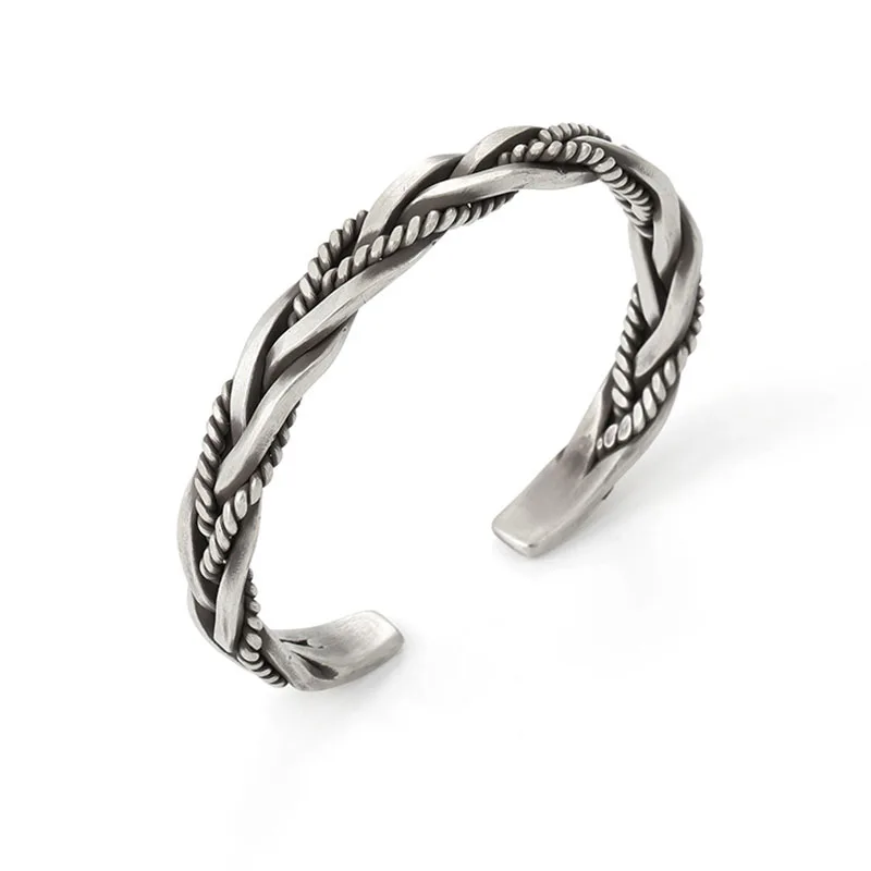 Fashion designer 925 Sterling Silver Twisted Woven Bracelet man women Neutral Retro Thai Original Handmade Opening bangle Gifts
