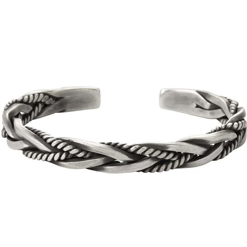 Fashion designer 925 Sterling Silver Twisted Woven Bracelet man women Neutral Retro Thai Original Handmade Opening bangle Gifts