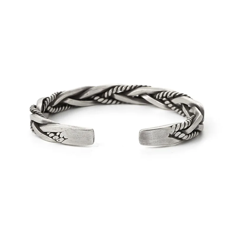 Fashion designer 925 Sterling Silver Twisted Woven Bracelet man women Neutral Retro Thai Original Handmade Opening bangle Gifts