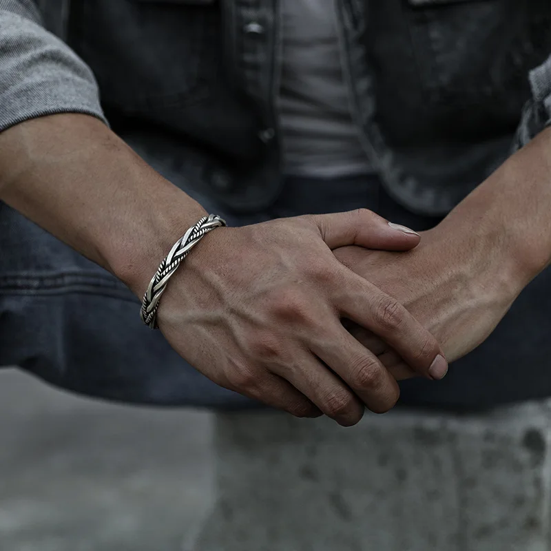 Fashion designer 925 Sterling Silver Twisted Woven Bracelet man women Neutral Retro Thai Original Handmade Opening bangle Gifts