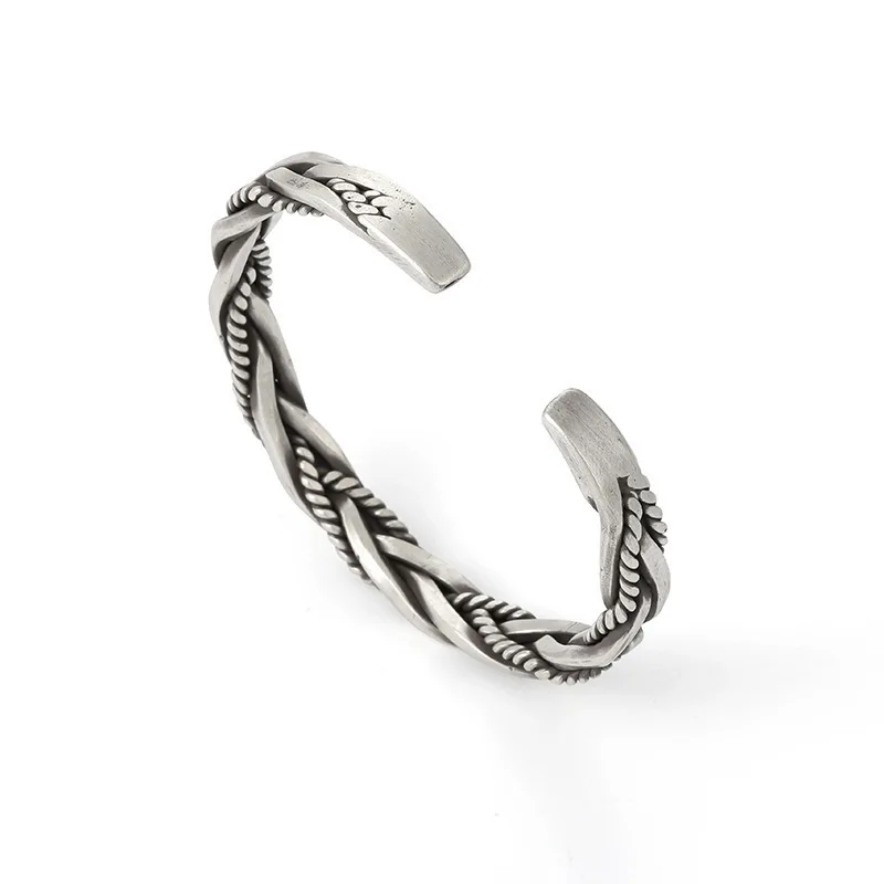 Fashion designer 925 Sterling Silver Twisted Woven Bracelet man women Neutral Retro Thai Original Handmade Opening bangle Gifts