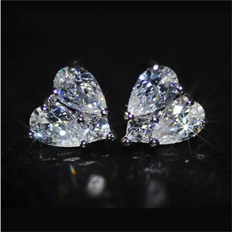 Huitan New Trendy Heart Stud Earrings for Bridal Wedding Engagement Silver Color Aesthetic Earrings High Quality Women's Jewelry