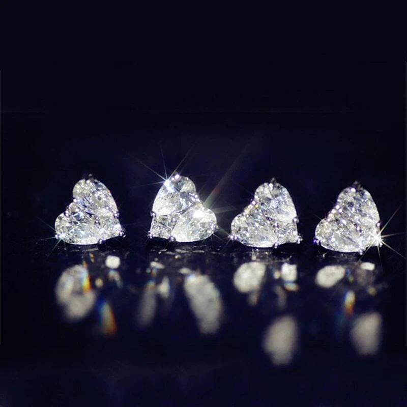 Huitan New Trendy Heart Stud Earrings for Bridal Wedding Engagement Silver Color Aesthetic Earrings High Quality Women's Jewelry