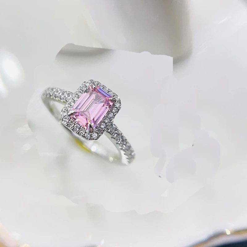 925 Silver Classic Rectangle Tourmaline Paraiba Ring For Women Engagement Wedding Female Green Ring Bridal Fashion Jewelry