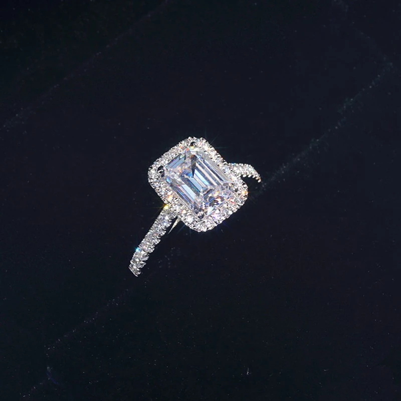 925 Silver Classic Rectangle Tourmaline Paraiba Ring For Women Engagement Wedding Female Green Ring Bridal Fashion Jewelry