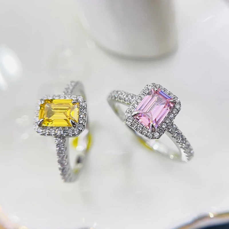 925 Silver Classic Rectangle Tourmaline Paraiba Ring For Women Engagement Wedding Female Green Ring Bridal Fashion Jewelry