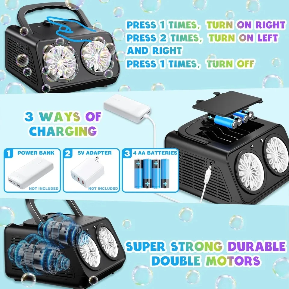 Automatic Bubble Machine Upgrade Bubble Blower with 2 Fans,50000+ Bubbles Per Minute Bubbles for Kids Portable Bubble Maker