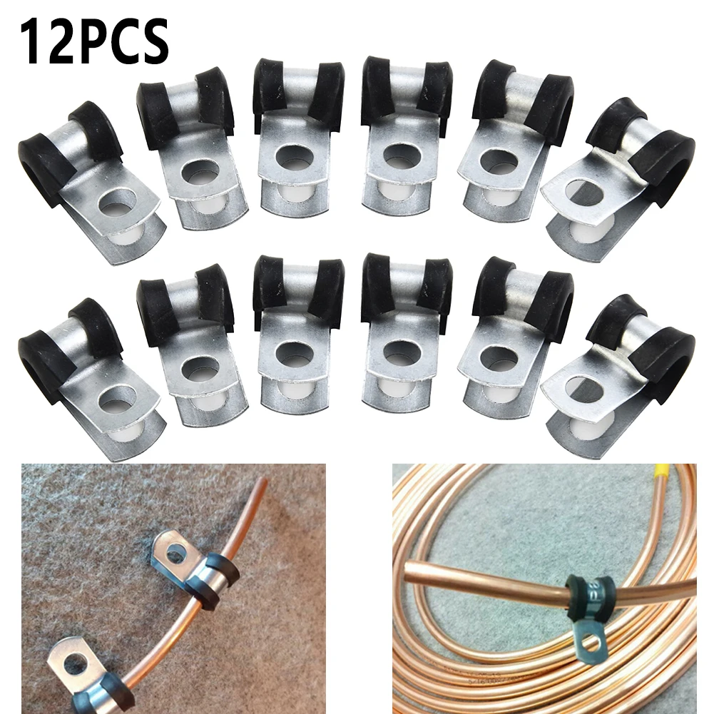 12pcs Metal P Clips Rubber Lined Wiring Hose Pipe Clamp Mikalor Camper Hydraulic 3/16" Brake Gas Line Pipe Fixing Clamp Cramp