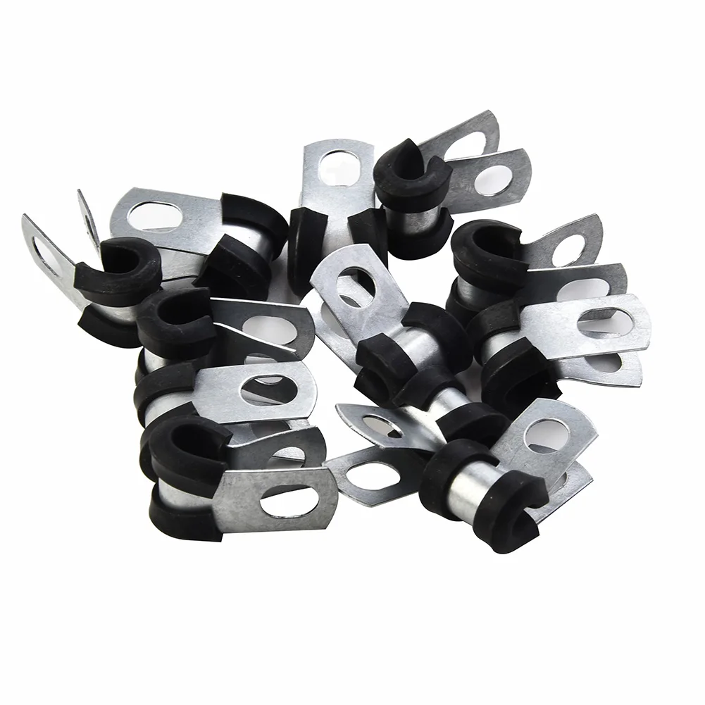 12pcs Metal P Clips Rubber Lined Wiring Hose Pipe Clamp Mikalor Camper Hydraulic 3/16" Brake Gas Line Pipe Fixing Clamp Cramp