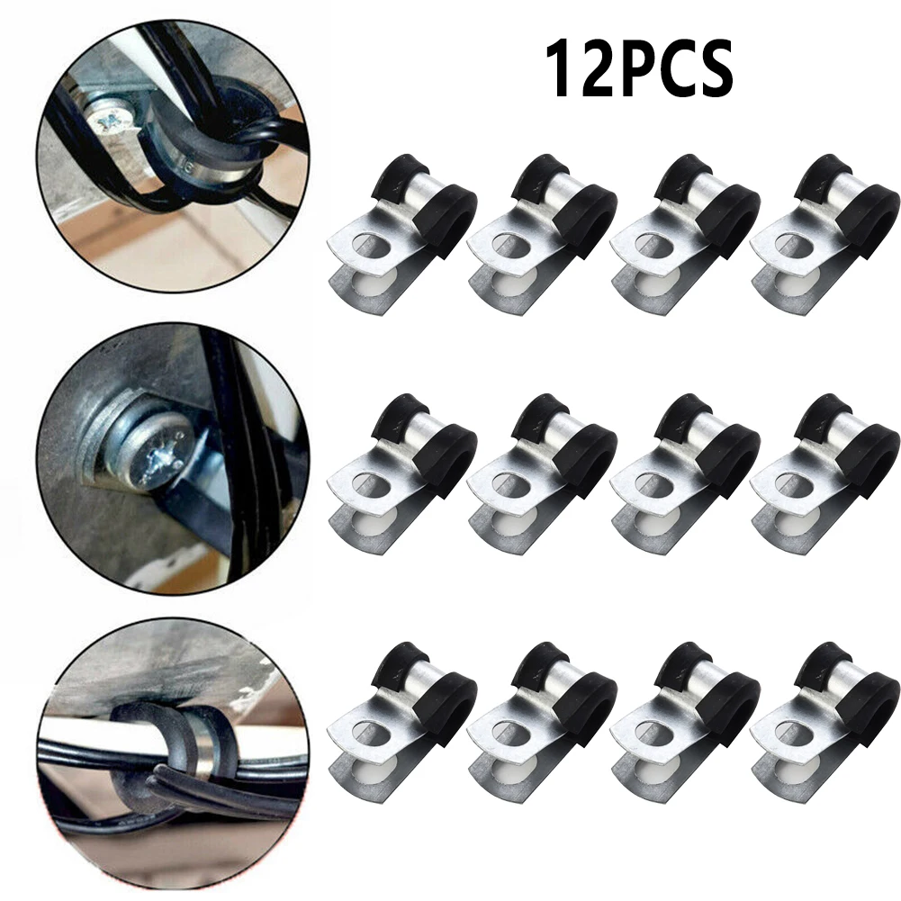 12pcs Metal P Clips Rubber Lined Wiring Hose Pipe Clamp Mikalor Camper Hydraulic 3/16" Brake Gas Line Pipe Fixing Clamp Cramp
