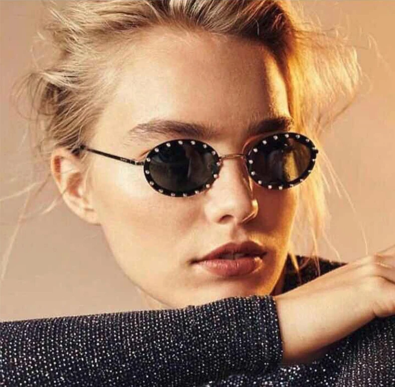 46127 Luxury Diamond Frame Sunglasses Women Fashion Small Size Oval Sunshade Vintage Protection Shades Uv400