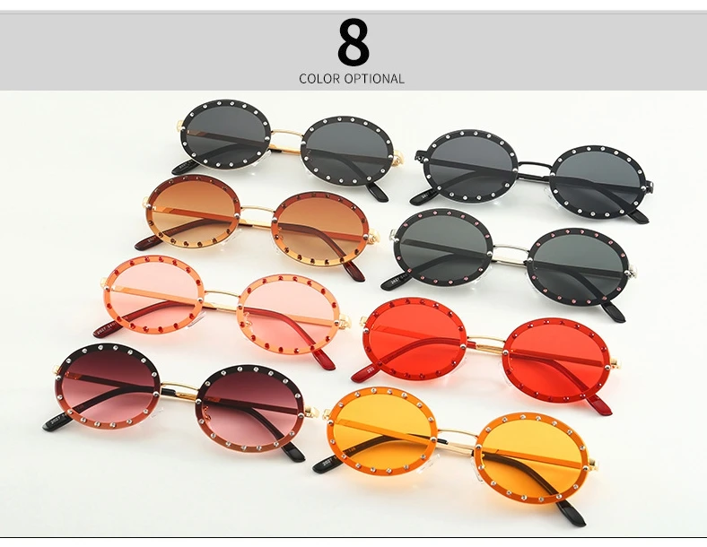 46127 Luxury Diamond Frame Sunglasses Women Fashion Small Size Oval Sunshade Vintage Protection Shades Uv400