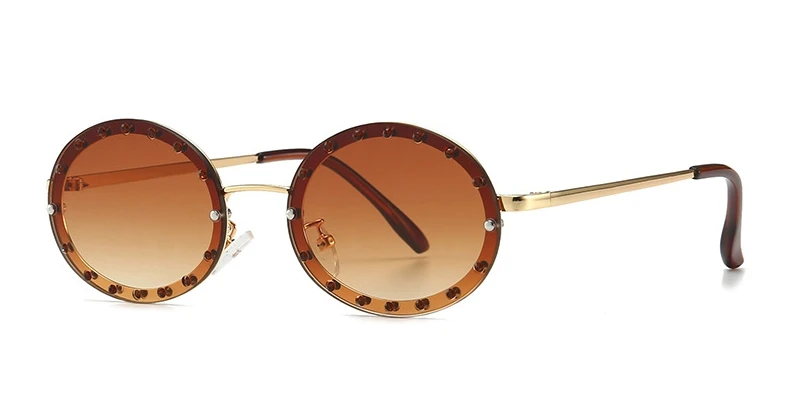 46127 Luxury Diamond Frame Sunglasses Women Fashion Small Size Oval Sunshade Vintage Protection Shades Uv400