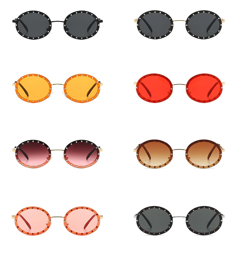 46127 Luxury Diamond Frame Sunglasses Women Fashion Small Size Oval Sunshade Vintage Protection Shades Uv400