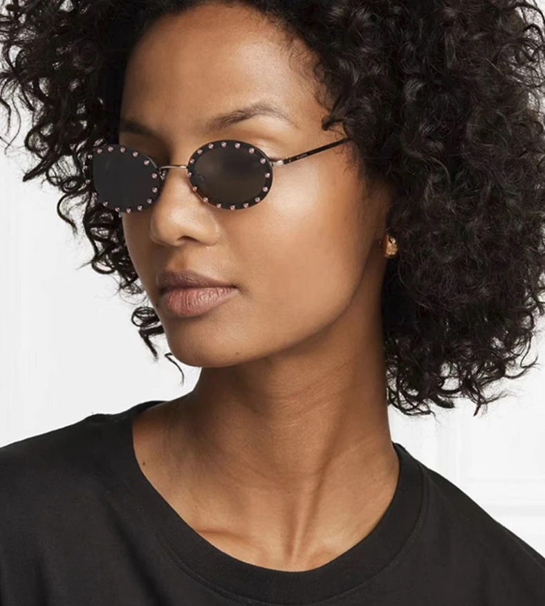46127 Luxury Diamond Frame Sunglasses Women Fashion Small Size Oval Sunshade Vintage Protection Shades Uv400