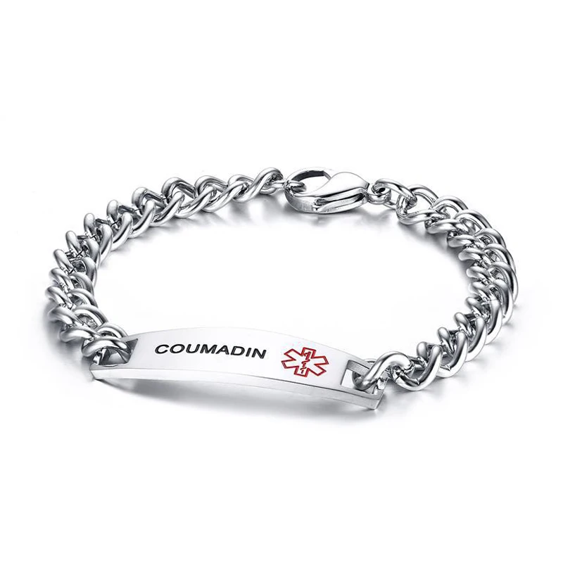 Surgical Stainless Steel Chain Medical Alert ID Bracelets Type 2 Diabetes Medical Bracelet for Women and Men