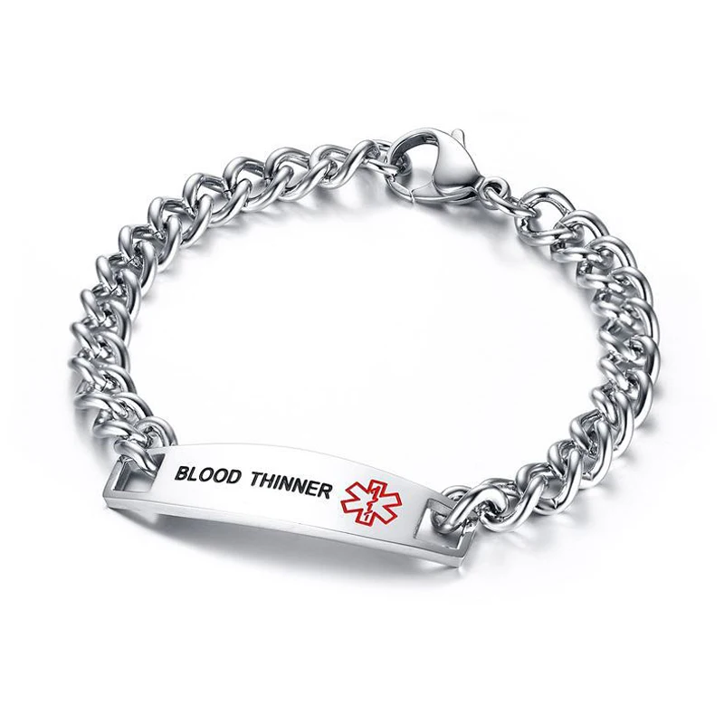 Surgical Stainless Steel Chain Medical Alert ID Bracelets Type 2 Diabetes Medical Bracelet for Women and Men
