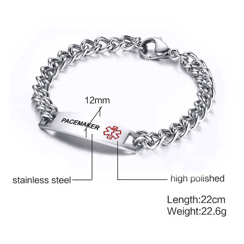 Surgical Stainless Steel Chain Medical Alert ID Bracelets Type 2 Diabetes Medical Bracelet for Women and Men