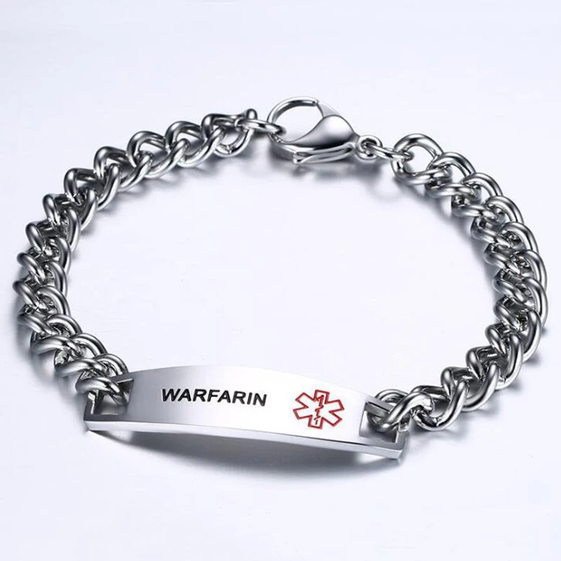 Surgical Stainless Steel Chain Medical Alert ID Bracelets Type 2 Diabetes Medical Bracelet for Women and Men