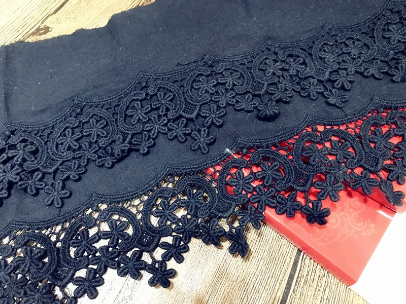 1Yd/lot 22cm wide white black embroidery cotton lace handmade clothing skirt sofa DIY decorative fabric