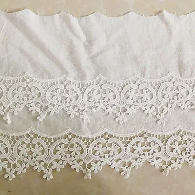 1Yd/lot 22cm wide white black embroidery cotton lace handmade clothing skirt sofa DIY decorative fabric