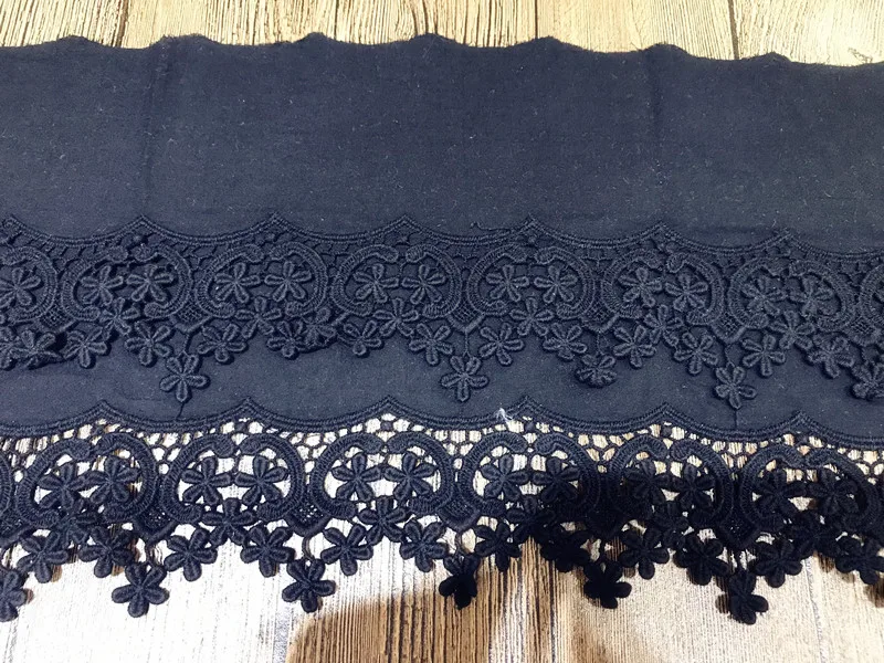 1Yd/lot 22cm wide white black embroidery cotton lace handmade clothing skirt sofa DIY decorative fabric
