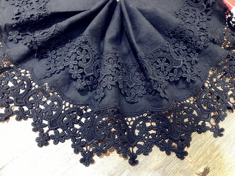1Yd/lot 22cm wide white black embroidery cotton lace handmade clothing skirt sofa DIY decorative fabric