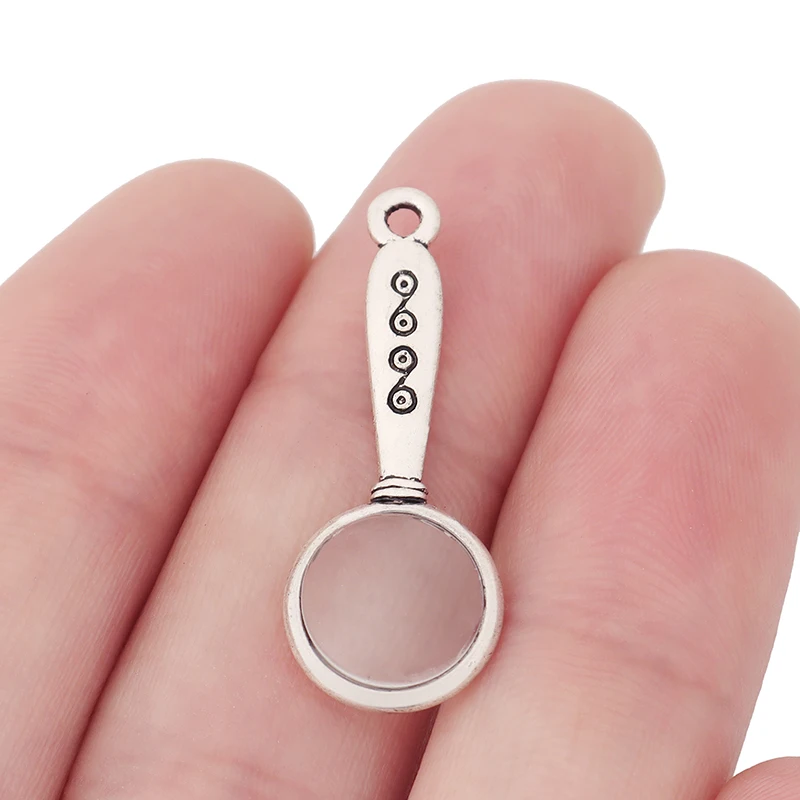 20 X Mini Magnifying Glass Silver Color Charms Pendants for DIY Jewelry Making Accessories 32x12mm