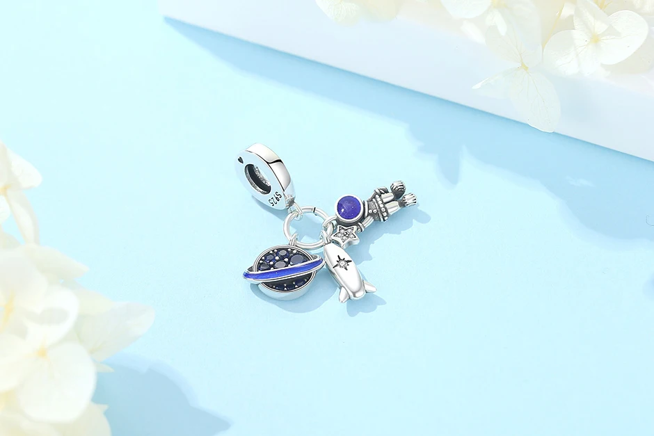 New Original 925 Sterling Silver Charms Star Moon Blue Crystal Glass Beads Fit Brand Bracelets Necklaces Jewelry For Women