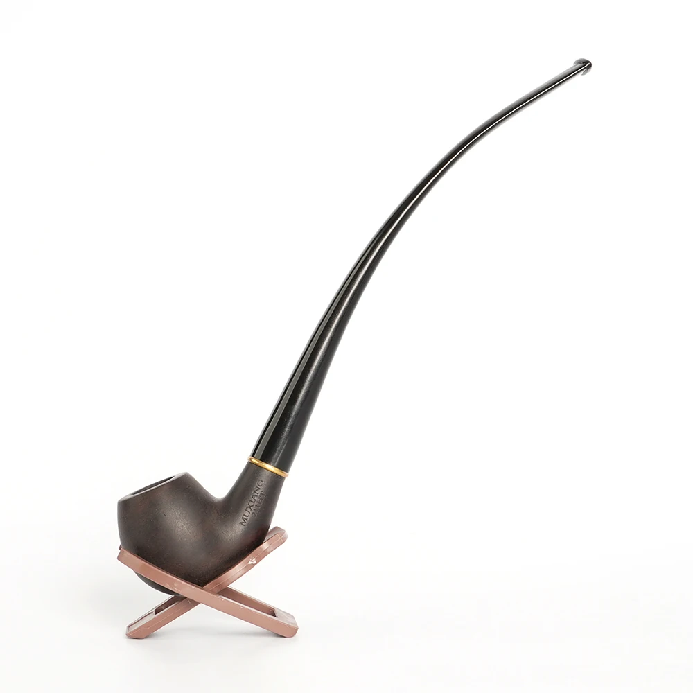 MUXIANG 2 In 1 Wood Tobacco Pipe Churchwarden Pipe One Pipe Body Two Mouthpiece With Clean Part Curved Handle Ebony Smoking Pipe