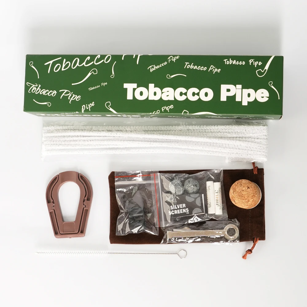 MUXIANG 2 In 1 Wood Tobacco Pipe Churchwarden Pipe One Pipe Body Two Mouthpiece With Clean Part Curved Handle Ebony Smoking Pipe