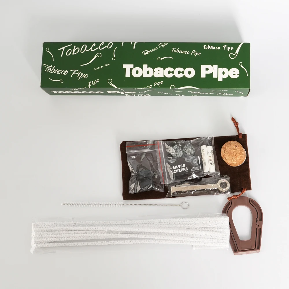 MUXIANG 2 In 1 Wood Tobacco Pipe Churchwarden Pipe One Pipe Body Two Mouthpiece With Clean Part Curved Handle Ebony Smoking Pipe