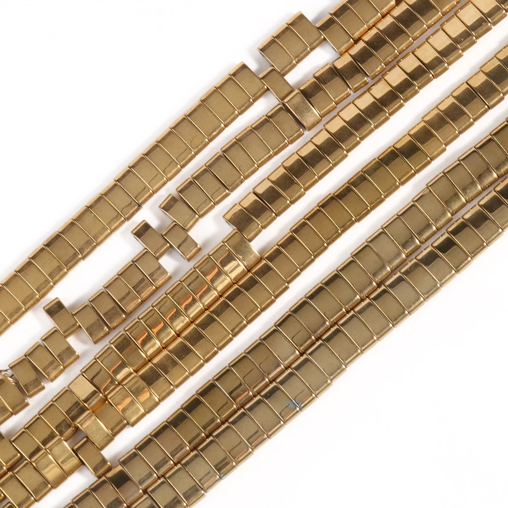 Natural Stone Beads Two Holes Gold color Hematite Square Spacer Beads for Jewelry Making Gift DIY Bracelets Good Color Retention