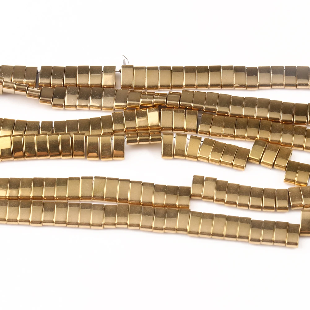 Natural Stone Beads Two Holes Gold color Hematite Square Spacer Beads for Jewelry Making Gift DIY Bracelets Good Color Retention